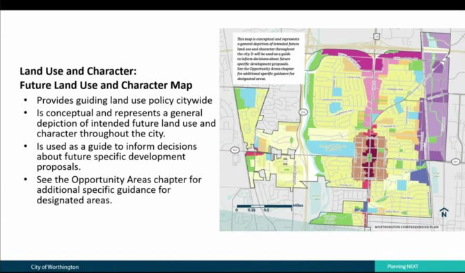 Future Land Use and Character Map of Worthington with bullet points explaining it is a conceptual guide, not a zoning map