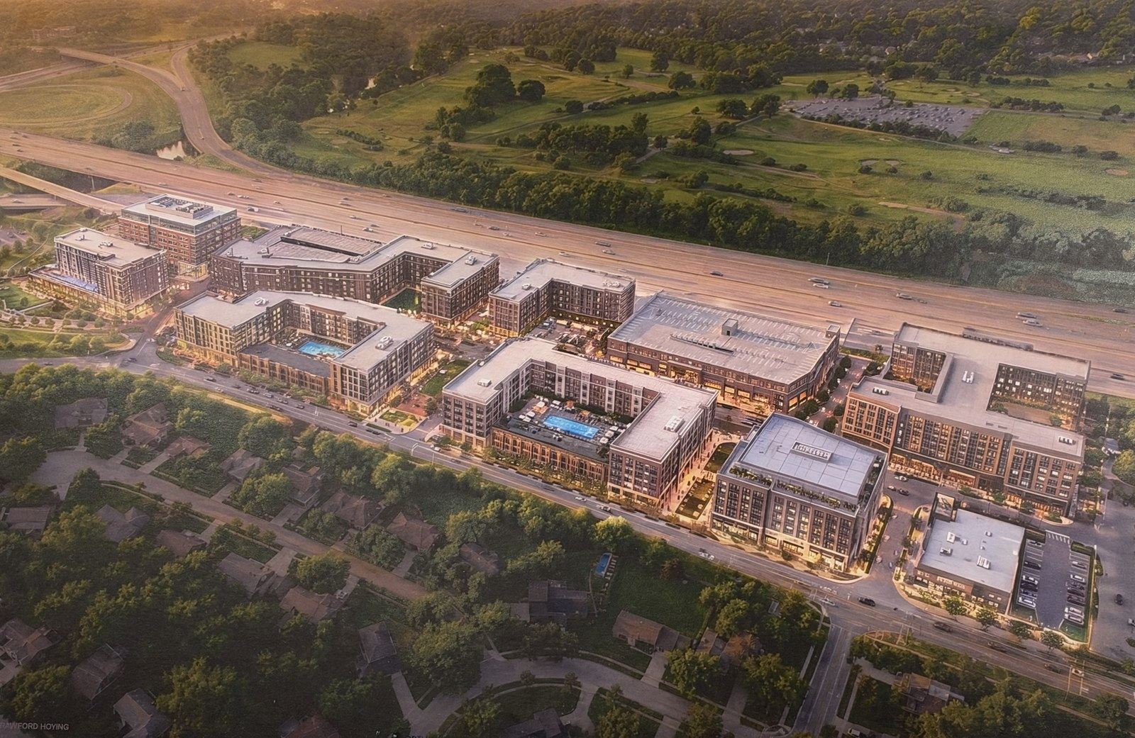 Aerial rendering of the West Wilson Bridge Road redevelopment